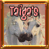 Four square display a unicorn image with text overlays; top-left reads "Taiga's," top-right "Unicorn," bottom-left "Gallery," each with a golden frame and a white star effect on the bottom-left