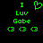 Green pixelated text and symbols on black background, with one frame showing a heart symbol replacing the 'O' in 'Luv'.