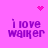 Pixelated purple text 'i love walker' on bright pink background with pink heart and dot clusters.