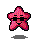 Pixelated pink star-shaped character with black sunglasses, two distinct poses showing different facial expressions and body angles.