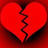 A red heart-shaped icon with a jagged black crack running vertically through its center, set against a solid red background.