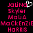 Pixelated pink text on black background with white heart cursor icon, displaying names and words in two