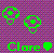 Green pixelated icons and text on a purple checkered background, featuring two flower-like shapes and the name "Clare" with a heart symbol.