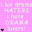 Pixelated text on pink background with black star symbols, repeating phrases about drama lovers and haters.