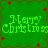 Green background with red star-like shapes and pixelated "Merry Christmas" text in four quadrants.