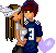 Pixel art buddy icon featuring a couple embracing with text "I love my boy" in pink script over purple hearts, displayed as a contact sheet of 5 frames on gray background.