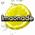 A lemon slice with the word 'Imonade' overlaid in black and white text on the left, transitioning to red text on the right.