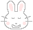 A 48x43 pixel animated contact sheet showing two frames of a white bunny icon with pink inner ears and cheeks, closed eyes, whiskers, and gray outlines on a transparent background.