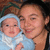 A person holds a baby wrapped in light blue fabric with white trim; the scene is divided into four showing slight variations
