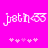 Pixelated pink text 'jeth' with a heart symbol on a bright magenta background, accompanied by five small star-like shapes below.