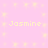 A static image with a light pink background featuring four instances of the word "Jasmine" in yellow pixelated text arranged in two , surrounded by faint star-like patterns