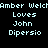 Pixelated text displays 'Amber Welch Loves John Dipersio' in light blue on black background with varying horizontal spacing across multiple repeated lines.