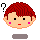 Pixelated character with red hair and pink cheeks, showing two expressions: neutral face with straight mouth and question mark above left head; sad face with downturned mouth and question mark above right head.
