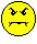 Four yellow pixelated smiley faces with angry expressions arranged in a , each showing distinct mouth animations against a gray background