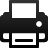 Black and white pixelated icon of a printer with rectangular body, screen, and paper tray, featuring a circular button on the right side.