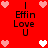 Red background with pixelated hearts and text reading 'Effin Love U' in black, featuring animated heart color changes between white and pink.