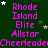 Green background with repeated pink text blocks reading "Rhode Island Elite Allstar" and "Cheerleader", interspersed with white and gray stars.
