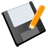 Pixelated icon shows a dark gray triangular base with white top surface and orange pencil resting on it against light gray background.