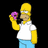 Pixelated cartoon character with yellow hair and skin wears white shirt and light blue pants, holding purple donut against black background with pink text.