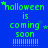 Blue background with green text reading 'halloween is coming soon' and multiple lines of vertical bars, stars scattered throughout.