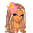 Pixel art contact sheet of a female character in pink and white cheerleading outfit with flower accessory, showing multiple views including full-body, torso, legs, and close-up head shot.