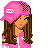 Pixel art contact sheet showing a female character in pink attire with brown hair, displayed across multiple frames including full-body and torso views.
