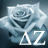 Pixelated blue-toned flower icon with white outline and stylized 'AZ' text at bottom, set against dark gradient background.