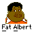 Pixelated character with brown skin, black afro hair, and orange pants; text below reads "Fat Albert" in blocky font.