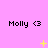 Pixelated text "Molly <3" repeated across a pink background with yellow star-like animations changing position and size.