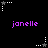 Pixelated purple text 'janelle' appears in two on a black background, surrounded by white and gray star-shaped icons with dotted lines