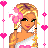 Pixel art contact sheet showing a cartoon character in multiple poses with pink heart decorations and text reading "I'm not a tease, im just a reminder of what you can't HAVE!"