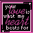 Pixelated text reads 'your love is what my heart beats for' in pink and white on black, framed by a pink border with corner dots.