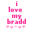 Pixelated pink text reads 'i love my bradd' with five small hearts below, displayed in two side-by-side frames showing animation changes.