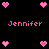 Pixelated pink hearts and the name 'Jennifer' displayed on a black background in two horizontal