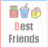 Three pixelated drink icons above text reading 'Best Friends' on a white background with colored borders.