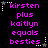 Pixelated text reads 'kirsten plus kaitlyn equals besties' in bright pink on black background with white star and dotted line accents.