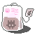 Pixel art icon of a white and pink medical bag with a brown liquid-like substance, connected to a small IV bag with a pink smiley face.