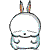 Animated sequence of a white cartoon rabbit with light blue accents and orange-tipped ears, showing multiple poses including front-facing, side views, and back view.