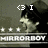 Pixelated image of a person with dark hair and light skin, showing three variations: one labeled '<3 I', another '<33 Love', and third '<333 Ian' above four white stars and 'MIRRORBOY' text.