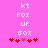 Pixelated pink background with white text 'kt', 'fox', 'up', 'sox' stacked vertically and five red hearts below, where the third heart is lighter in shade.
