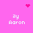Pixelated pink background with white text 'ily Aaron' in four quadrants, animated heart and starburst symbols at top center and top right.