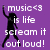Purple background with white pixelated text and a black silhouette of a person raising one arm.