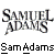 Pixelated text displays 'SAMUEL ADAMS' in a stylized, fragmented font above 'Sam Adams' in bold black-and-white block letters on gray background.