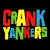 A split-screen animated contact sheet showing a colorful 'CRANK YANKERS' logo on the left and a grayscale telephone receiver on the right, with visible pixelation in both sections.