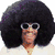 A pixelated image divided into four quadrants showing a person with an afro, sunglasses, and text reading "gotta love those afo bangs" alongside a comic-style explosion graphic.