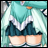 Pixelated anime-style character with teal hair and a teal-and-white outfit, showing a partial view of the torso and legs against a black background.