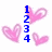 Blue numbers 1-4 and text phrases 'tell me that you love me more' appear with pink heart shapes on a white background.