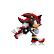 Pixelated character with black fur, red accents, and white gloves walks left to right across gray background in six