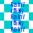Blue text 'Rainy' and 'r DiHy' repeated in a pattern on alternating cyan and white backgrounds with pixelated edges