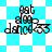 Four identical pixelated text-based icons arranged in a , each displaying "eat dogs" above "dashed" with a checkered background pattern